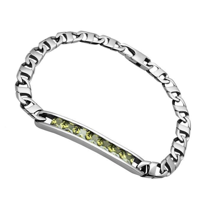 TK570 - Stainless Steel Bracelet High polished (no plating) Men AAA Grade CZ Olivine color