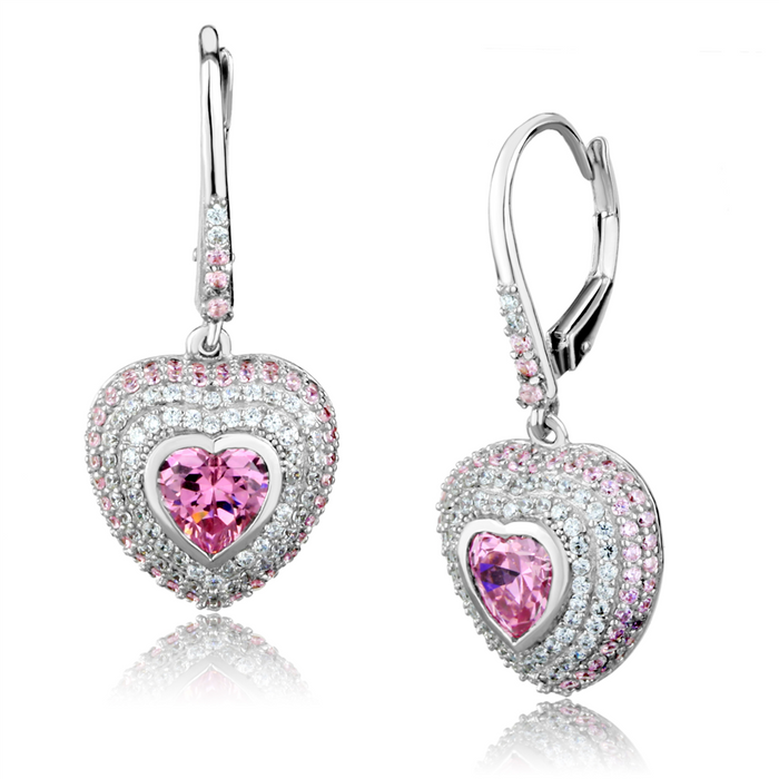 TS505 - Rhodium 925 Sterling Silver Earrings with AAA Grade CZ  in Rose
