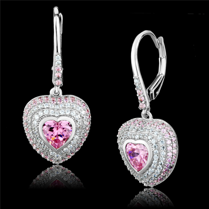 TS505 - Rhodium 925 Sterling Silver Earrings with AAA Grade CZ  in Rose