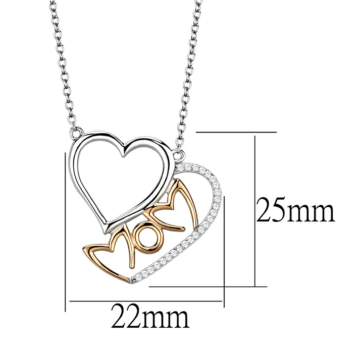 TS570 - Rose Gold + Rhodium 925 Sterling Silver Necklace with AAA Grade CZ  in Clear