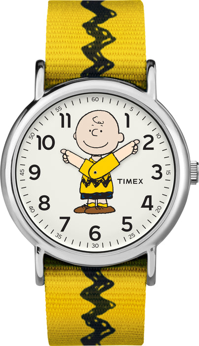 Timex Unisex TW2R41100 Weekender x Peanuts: Charlie Brown Nylon Slip-Thru Strap Watch