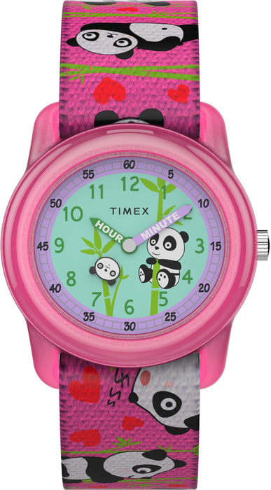 Timex TW7C77100 Kids Analog 28mm Pink Panda Bears Elastic Fabric Strap Watch